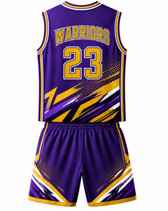 Conjunto de Uniforme de Baloncesto Personalizado con Diseño Único Splash, Base Morada con Detalles Dorados y Negros para la Identidad y Estilo del Equipo - Product Image 2