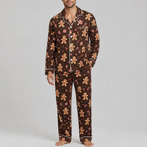 <b>Men's</b> Long Sleeve <b>Pajama</b> <b>Set</b> Christmas Gingerbread Print Button Down Sleepwear - Product Image 1