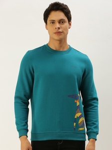 Sudadera de Cuello Redondo Color Verde Azulado para Hombre, Corte Regular, Logotipo Estampado, Informal, Tejida, 100% Algodón, para Otoño - Product Image 2