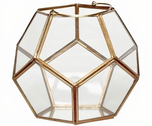 Lanterne en verre géométrique, support de bougie en métal doré pour la décoration de table à la maison, vente en gros, MOQ - Product Image 4