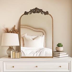 กระจกติดผนังไม้สักโบราณสไตล์บาโรกสีอำพันขายส่ง |   งานฝีมือทำมือ - Product Image 1