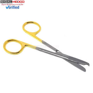 Tijeras de Sutura Spencer de 4.5 Pulgadas, Tijeras Quirúrgicas Manuales de Acero Inoxidable con Puntas en Forma de Gancho Pequeño, Mango Dorado, Certificación CE - Product Image 1