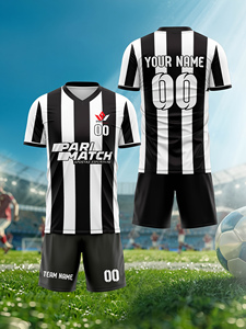 Custom Sublimated Black <b>White</b> Striped Soccer Jersey Set Men's V-Neck Short Sleeve Breathable Polyester Team Uniform - Product Image 5