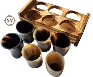 Verre à vin rustique en corne naturelle pour restaurants, gobelet en corne de buffle de qualité supérieure pour cadeaux de mariage, ensemble de verres à vin en corne avec plateau en bois - Product Image 6