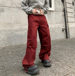 Pantalon cargo évasé décontracté vintage 2025 pour homme, avec fermeture éclair, démontable, à boutons, en laine peignée, service OEM - Product Image 3