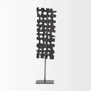 Sculpture métallique abstraite noire moderne sur support, décoration de table de luxe pour salon, bureau, console et bibliothèque - Product Image 5