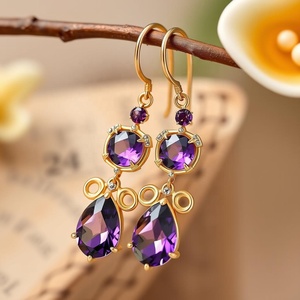 ชุดเครื่องประดับลวดอเมทิสต์ธรรมชาติเครื่องประดับเงินสเตอร์ลิง925แบบห้อยต่างหูชุบทองพร้อมเพชร - Product Image 3