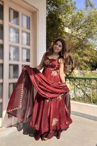Traje Anarkali Bordado para Mujer, Estilo Salwar Kameez Indio, Corte Holgado, Modal, con Dupatta, para Bodas y Fiestas - Product Image 4