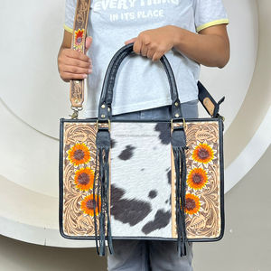 Bolso de mano de girasol de cuero de vaca genuino de gran capacidad, bolso de mano oculto, bolso de mano tallado occidental, bolso de oficina para ordenador portátil - Product Image 4