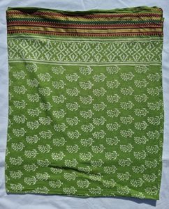 Green Hand Block Print With Zari Border Cotton Sarong Boho Beach Wrap Pareo Lightweight <b>Cover</b> <b>Up</b> Indian Printed Scarf - Product Image 1