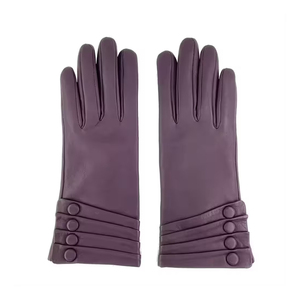 Gants de conduite en cuir pour femmes, à doigts entiers, chauds pour l'hiver, avec manchette longue et détail boutonné - Product Image 1