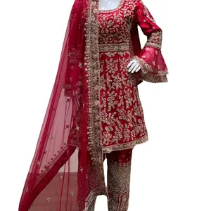 Pakistani Indian Stylish Ethnic Salwar Kameez Net Chiffon Embroidered Dress Made On Custom Order 2023 For Women Wedding Wear