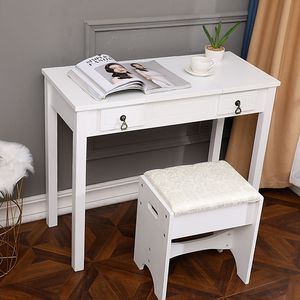 White Straight Feet Dresser with Flip Single <b>Mirror</b> and Double Drawers MDF <b>Makeup</b> Table for Bedroom and Living Room Use - Product Image 3