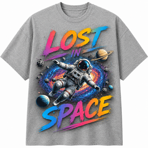 เสื้อยืดสีดำพิมพ์ลายนักบินอวกาศ Lost Space สำหรับผู้ชาย แขนสั้น คอกลม ทรงปกติ สไตล์ฮิปฮอป ลำลอง ผ้าฝ้ายเจอร์ซีย์ 100% - Product Image 1