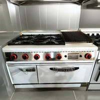 Cuisinière à gaz multifonctionnelle robuste en acier inoxydable, 4 brûleurs, avec four et grilles BBQ, équipement commercial pour restaurants