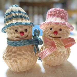 Cute snowman figurines combo eco-friendly weave rattan <b>christmas</b> figurine mini decor snowmans - Product Image 1