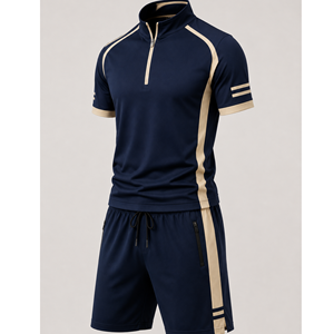 Men's Sporty Hooded Short Sleeve <b>Top</b> Shorts Set Solid Pattern Quick Dry Knitted Polyester Streetwear Winter 300g - Product Image 5