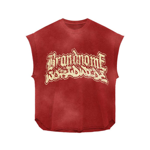 Camiseta personalizada de algodón 100% grueso para hombre, corte holgado, estampada, sin mangas, estilo vintage, con estampado de diamantes de imitación. - Product Image 5