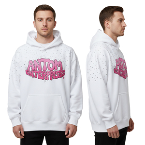 Sweat-shirt à capuche personnalisé avec impression en relief et strass pour homme, sweat-shirt oversize uni de haute qualité, streetwear, sweat-shirts à capuche avec impression en relief et strass - Product Image 3
