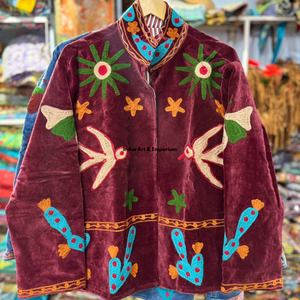 Chaqueta de algodón Suzani hecha a mano en India, chaqueta corta bordada a mano, abrigo unisex, chaqueta corta Suzani hecha a mano - Product Image 3