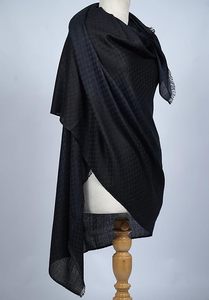 Elegant Designer Cashmere Silk Wool Reversible Stole for Women Soft Lightweight <b>Black</b> and Navy Small Check Shawl <b>Wrap</b> Fashion - Product Image 3