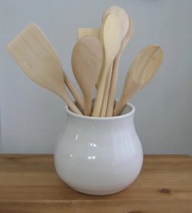 Glossy Porcelain Ceramic Utensil Holder Rounded Belly Design Smooth Finish High <b>Fired</b> Durable Kitchen Counter Storage Organizer - Product Image 4