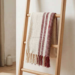 Manta de Algodón Premium con Rayas Borgoña de 125x150 cm, Tejida a Mano, para Sofá, Decoración Boho para el Hogar - Product Image 1