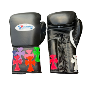 Ensemble de gants de boxe MMA Winning en cuir noir avec patch cœur coloré, à lacets, pleine protection des doigts, respirants, anti-humidité, antidérapants, unisexe - Product Image 6