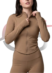 Haut de yoga pour femme, couleur unie, demi-zip, manches longues, extensible, coupe régulière, en spandex et polyester, vêtements de sport - Product Image 3