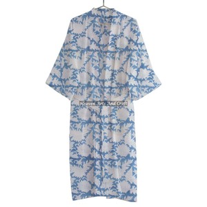 Kimono Informal de Algodón con Estampado Floral Hecho a Mano con Técnica India, para Verano, Invierno, Otoño y Primavera, Ropa de Estar para Mujer - Product Image 1