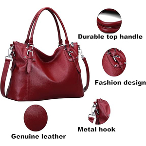 Bolso de Mano Tipo Hobo de Cuero Genuino para Mujer, Diseño de Lichee Rojo, Estilo Clásico, Gran Capacidad, Cierre de Broche, Correa Extraíble, Uso Diario - Product Image 5
