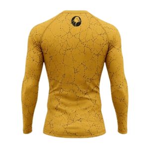 Maillot de compression à manches longues jaune doré, imprimé craquelé, respirant, sublimé, pour entraînement sportif et gym - Product Image 2