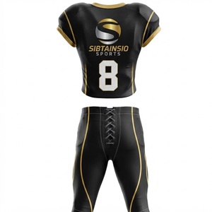 Ensemble d'uniformes de football américain personnalisés noir et or, maillot à manches courtes et pantalon, tenue d'entraînement et de match pour équipe, vente en gros - Product Image 3