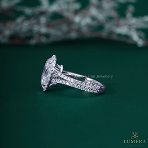 แหวนหมั้นเพชรทรงรีสุดหรู ฝังเพชรแบบ Halo ทองคำขาว 14K 18K ดีไซน์วงแหวนแบบแยกส่วน ประดับเพชรแบบ Pave สำหรับงานแต่งงาน แหวนเจ้าสาวสำหรับผู้หญิง - Product Image 5
