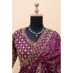 Saree brodé multi-bande de créateur avec paillettes Robes de travail élégantes pour femmes - Product Image 1
