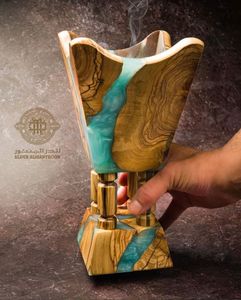 Brûleur à Bakhoor en bois d'acacia de qualité supérieure avec résine époxy |   Diffuseur d'encens artisanal durable pour l'aromathérapie |   Luxe personnalisable - Product Image 2