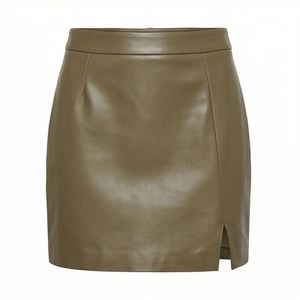 Jupe crayon mini en similicuir taille haute pour femme, couleur unie brillante avec fente latérale, design minimaliste, à porter toute l'année - Product Image 1