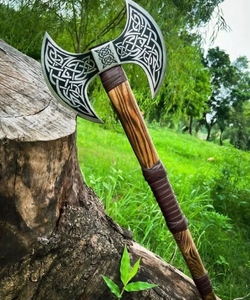 LEGACY BLADES Hacha de camping de doble cabeza con espalda plana, de acero de alto carbono, hecha a mano, mango de madera de fresno, OEM ODM al por mayor - Product Image 1