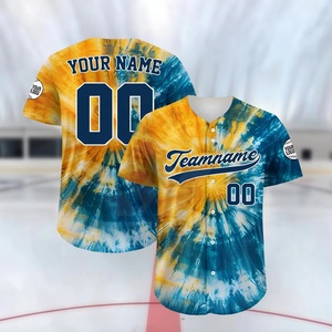 Camiseta de Béisbol Personalizada con Tie Dye, Unisex, Manga Corta, Estampado Completo, Cierre de Botones, Transpirable, de Poliéster, con Nombre de Equipo 00, Personalizada para Adultos - Product Image 1