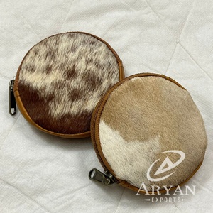 Real Cowhide Leather Coin Purse Stylish Clutch Wallet Purse Round Shaped Leather Western Style Unisex Clutch Coin Clutch - Product Image 1