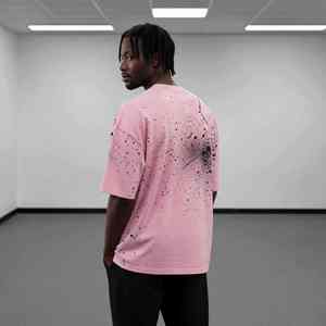 Custom Pink Paint Splatter Oversized T Shirt Men 100% Cotton Hip Hop Streetwear Graphic Tee - Product Image 2