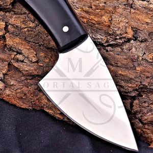 Cuchillo EDC de hoja fija personalizado, mango de cuerno negro, funda de cuero, OEM personalizable, hoja completa de acero 12c27, industrial - Product Image 6