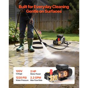 Kit de Bomba de Lavadora a Presión Eléctrica Ajustable de 2 HP y 120 V, 1220 PSI, 2.2 GPM, Potencia Tríplex para Limpieza con Agua a Alta Presión - Product Image 2