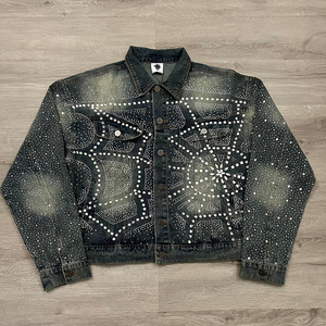 IBEX 2026 Luxury Rhinestone <b>Denim</b> <b>Jacket</b> Hand Set Crystal Embellished Premium Jean Coat Streetwear Fashion - Product Image 1