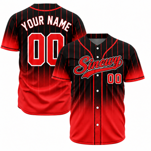 Maillot de baseball Sinewy pour homme, personnalisable avec nom et numéro, rayures rouges et noires, sublimé, anti-humidité, manches courtes, coupe classique pour adulte - Product Image 1