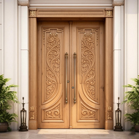 Porte d'entrée principale extérieure en bois massif avec panneau mouluré sculpté complexe, modèle GA-48S pour villa et appartement