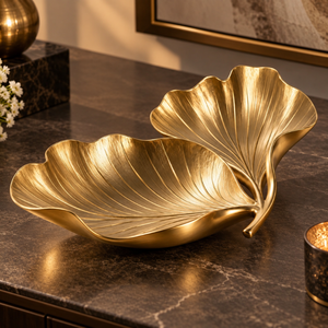 Bandeja de Servir Dorada con Doble Hoja |   Plato Decorativo de Metal para Aperitivos y Postres, Centro de Mesa Elegante y Lujoso para Decoración del Hogar - Product Image 3