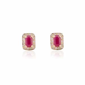 14K Gold 1.24 Carat Ruby and Diamond Halo Stud Earrings - Product Image 3