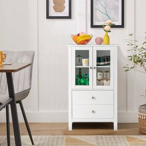 Mobile Laterale Nordico Minimalista in MDF con Doppie Ante e Due Cassetti, Verniciato Bianco, per TV e Bagno - Product Image 3
