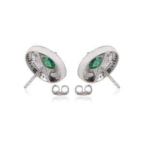 Classic Design Bridesmaid Gift <b>Emerald</b> & Diamond 14K Real White Gold Double Cluster <b>Stud</b> <b>Earrings</b> Wedding Party Wear Jewelry - Product Image 6